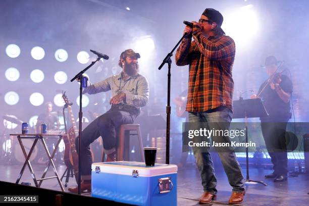 Post Malone and HARDY perform onstage for Bud Light's "A Night In Nashville" concert at Marathon Music Works on July 16, 2024 in Nashville, Tennessee.