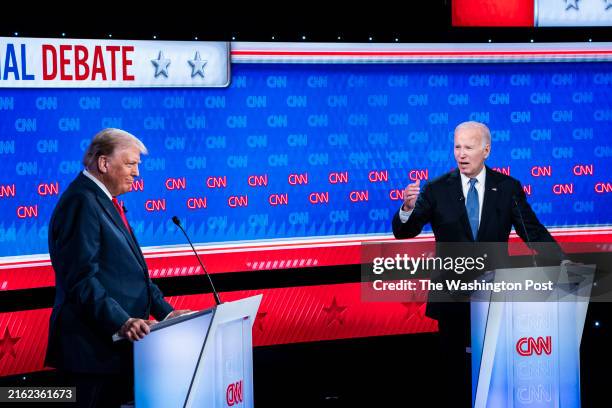 Atlanta, GA Former president Donald Trump and President Joe Biden participate in the first presidential debate of the 2024 elections at CNN's studios...