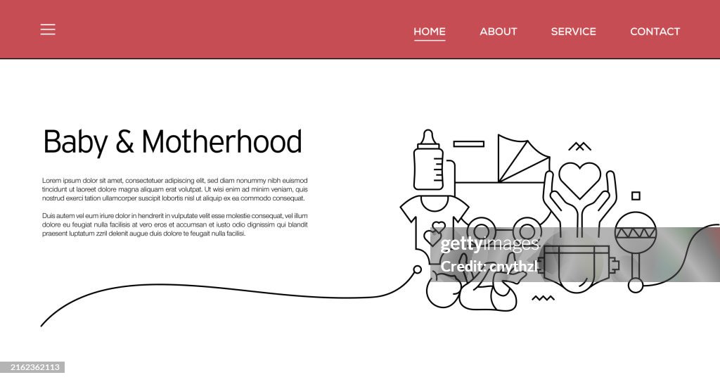 Vector Set of Illustration Babies and Motherhood Concept. Line Art Style Background Design for Web Page, Banner, Poster, Print etc. Vector Illustration.