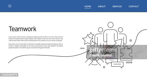 vector set of illustration teamwork concept. line art style background design for web page, banner, poster, print etc. vector illustration. - employee engagement stock illustrations
