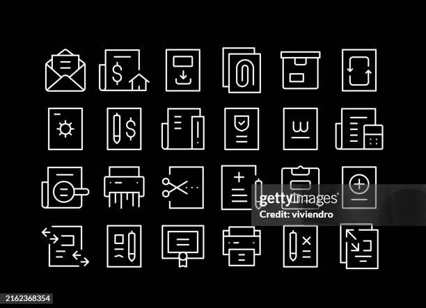 document line icon set. editable stroke. pixel perfect. - database search stock illustrations