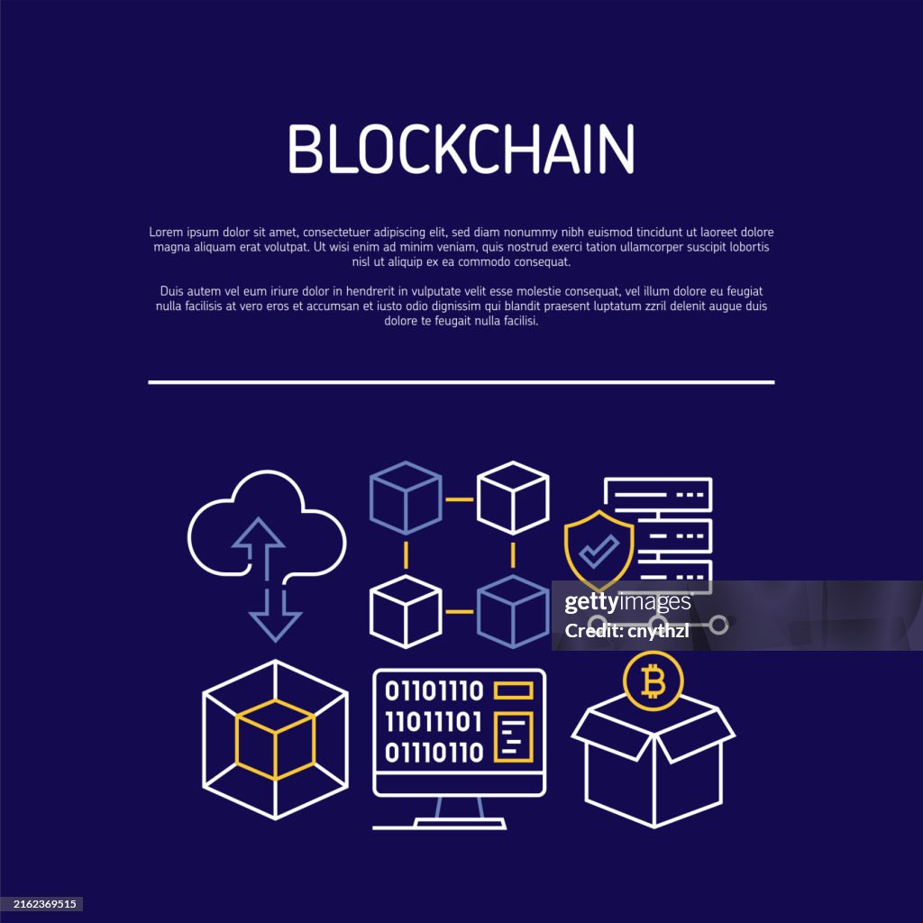 Blockchain Database Visual Blockchain Related Line Banner Design Technology Bitcoin Connection ...
