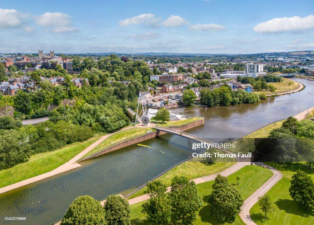 Aerial view over Miller's Bridge in Exeter