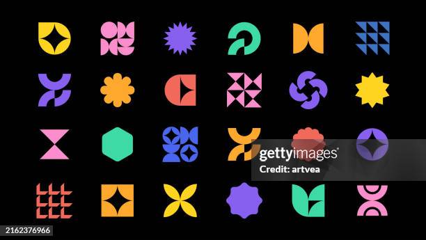 vektor-set des minimalismus geometrische formen. grafische elemente - patchwork stock-grafiken, -clipart, -cartoons und -symbole