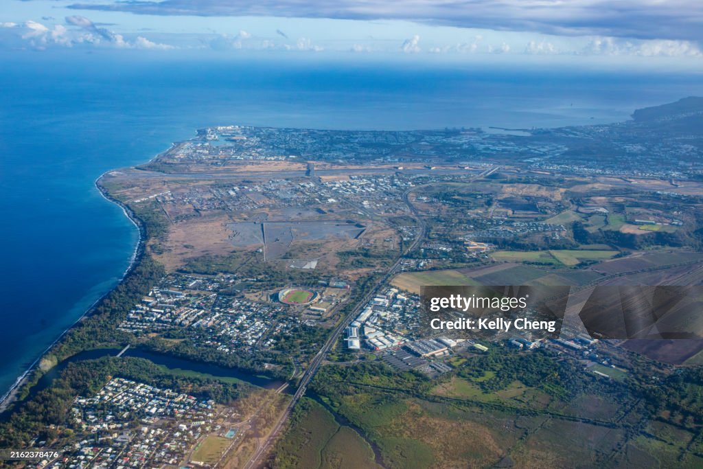 View of Reunion from helicopter