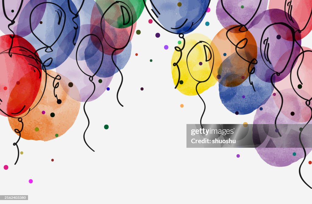 Abstract hand drawn watercolor balloons symbols for design