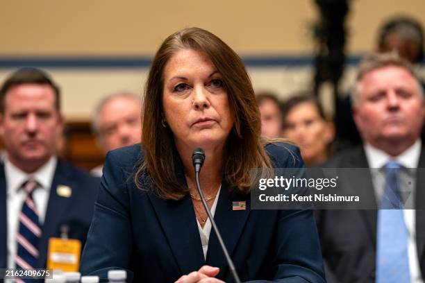 United States Secret Service Director Kimberly Cheatle testifies before the House Oversight and Accountability Committee during a hearing at the...