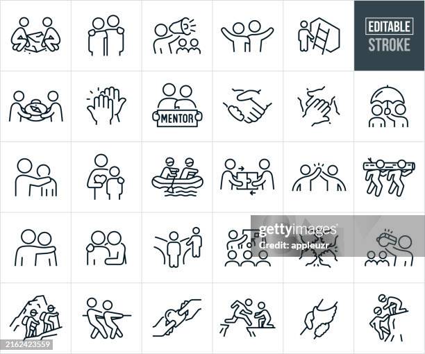mentoring thin line icons - bearbeitbarer strich - auszubildender stock-grafiken, -clipart, -cartoons und -symbole