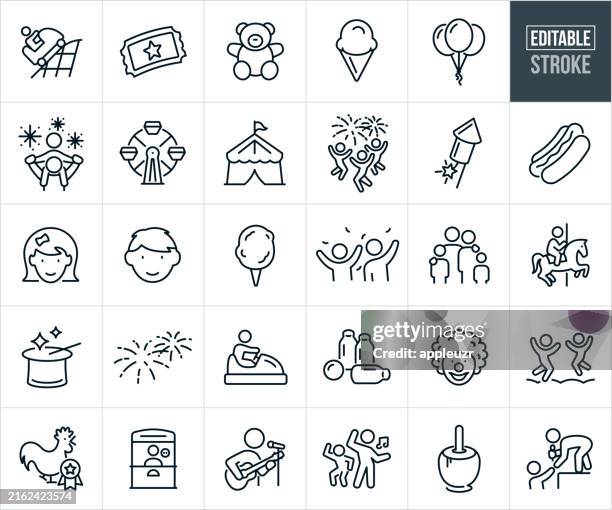 fair and carnival thin line icons - editable stroke - bouncy castle stock illustrations