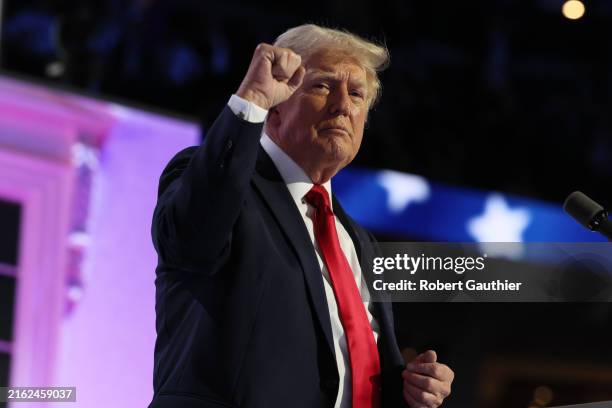 Milwaukee, Wisconsin, Thursday, July 18, 2024 - Republican Presidential nominee Donald Trump delivers a 90-plus minute acceptance speech at the...