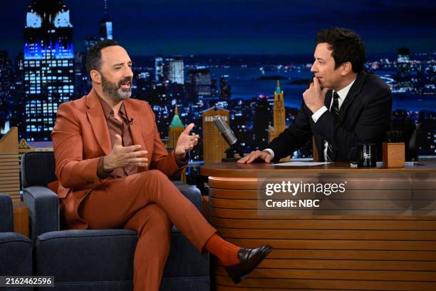 Episode 2001 -- Pictured: Actor Tony Hale during an interview with host Jimmy Fallon on Monday, July 22, 2024 --