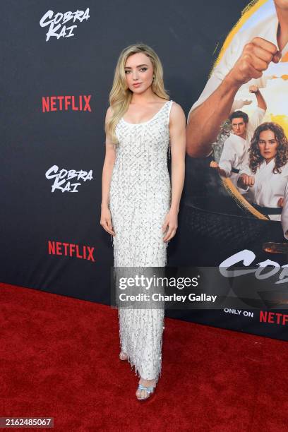 Peyton List attends Cobra Kai Season 6 Part 1 - Special Fan Event at Autry Museum at Griffith Park on July 17, 2024 in Los Angeles, California.