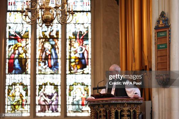 Archbishop of Canterbury Justin Welby speaks during a service held for the new UK Parliament at Westminster Abbey on July 23, 2024 in London,...