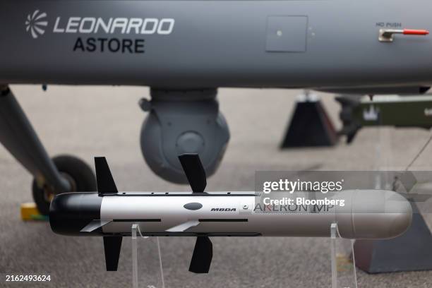An Akeron MP anti-tank guided missile system on the Leonardo SpA on day two of the Farnborough International Airshow in Farnborough, UK, on Tuesday,...