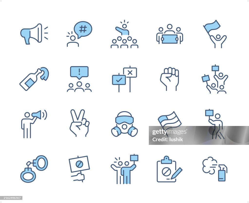 Elections & Protest icon set. Editable stroke weight. Pixel perfect dichromatic icons.
