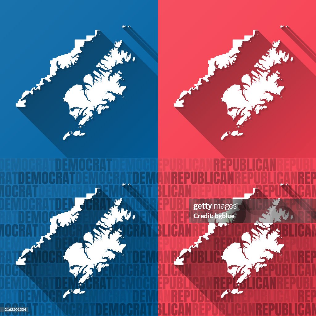 Kodiak Island, Alaska. Maps on blue and red backgrounds