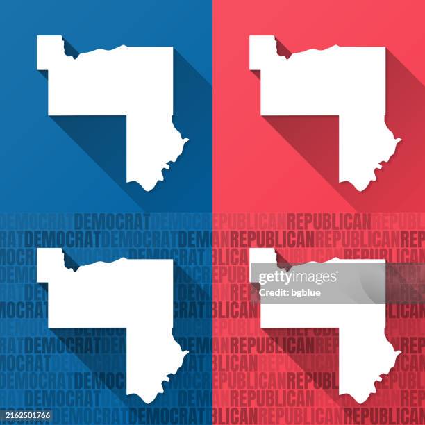 muskogee county, oklahoma. maps on blue and red backgrounds - muskogee oklahoma stock illustrations