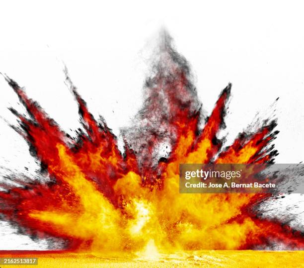 shock wave from a large explosion in upward motion on a white background. - detonator stock pictures, royalty-free photos & images