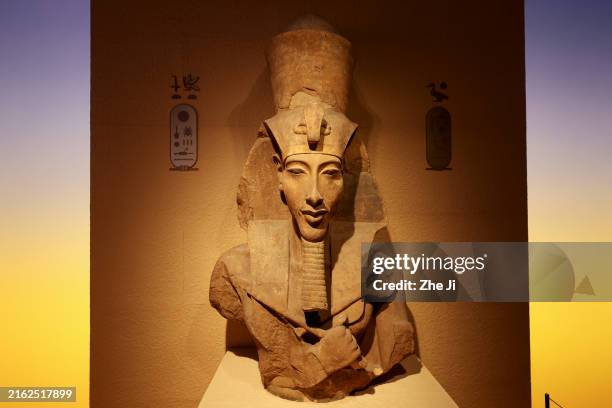 The Colossal Osiris statue of Amenhotep IV is displayed at the 2024 Shanghai Summer - On Top Of The Pyramid: The Civilization Of Ancient Egypt...