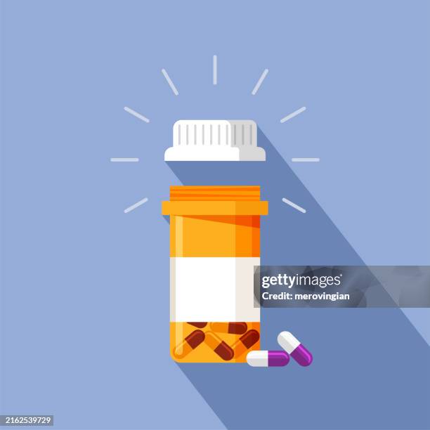 illustrations, cliparts, dessins animés et icônes de prescription médicale bouteille - comprimés en flacon