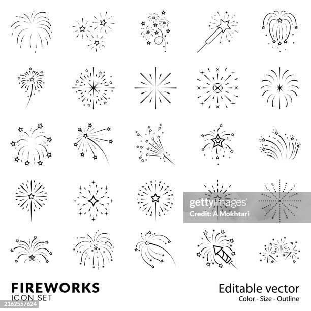 feuerwerkssymbole eingestellt. - knallkörper stock-grafiken, -clipart, -cartoons und -symbole
