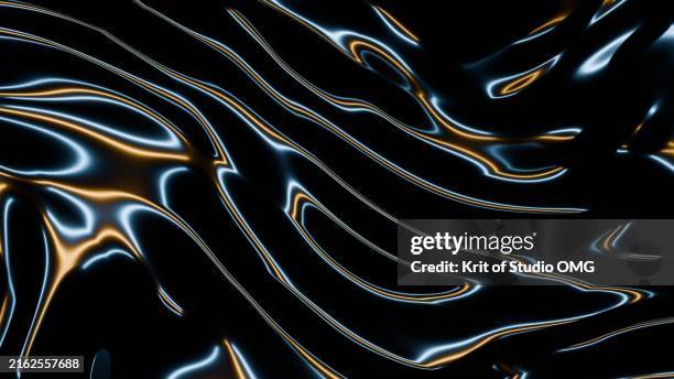 abstract liquid light waves in blue and gold - liquid stock pictures, royalty-free photos & images
