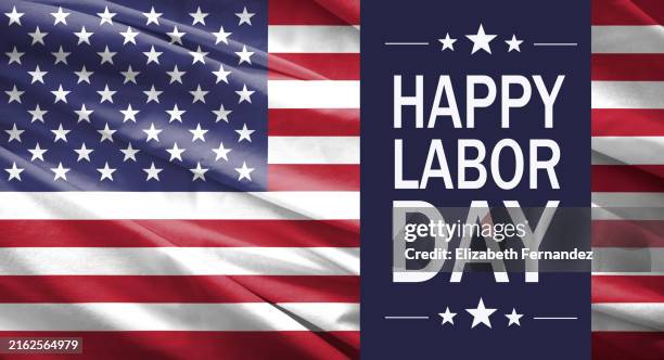 happy labor day with american flag - labor-day-nordamerikanischer-feiertag stock-fotos und bilder