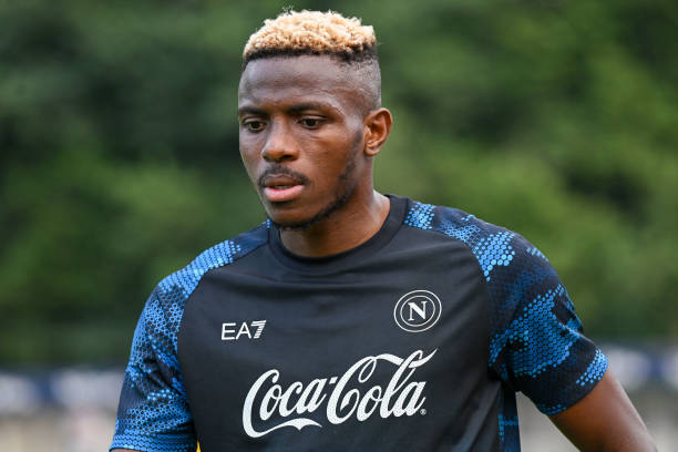 Napoli player Victor Osimhen during the afternoon training session at Dimaro Sport Center, on July 18 2024 in Dimaro, Italy.