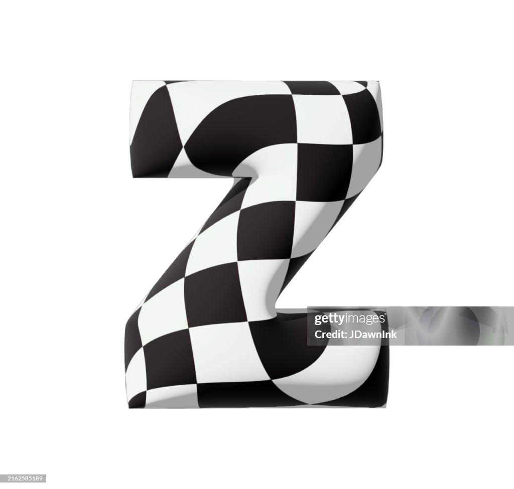 Retro 3D inflated font design raster illustration with checked pattern on white background