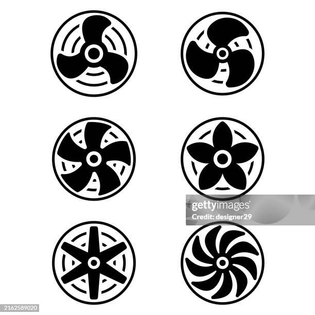 fan icon set vector design. - hand fan stock illustrations