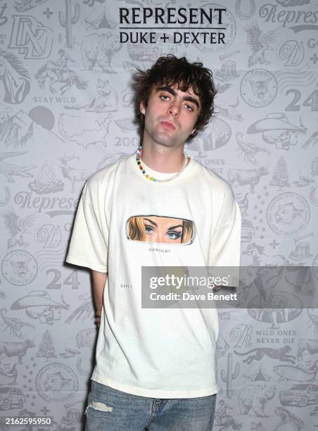 Lennon Gallagher attends the DUKE + DEXTER x Represent launch party in partnership with Don Julio at 1 Warwick on July 18, 2024 in London, England.