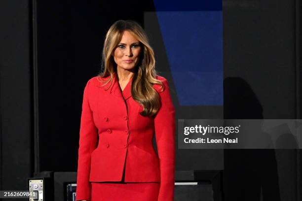 Former first lady Melania Trump arrives on the fourth day of the Republican National Convention at the Fiserv Forum on July 18, 2024 in Milwaukee,...