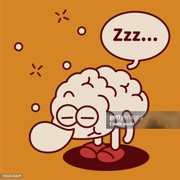 a cute anthropomorphic brain man fell asleep standing up - cartoon feet stock illustrations