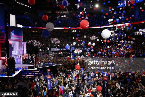 Balloons fall after Republican presidential nominee, former U.S. President Donald Trump officially accepted the Republican presidential nomination on...