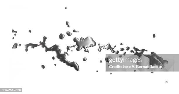 liquid silver metal drops and splashes on white background. - mercury metal stock pictures, royalty-free photos & images