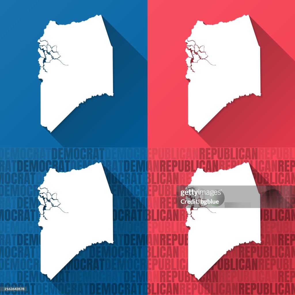 San Joaquin County, California. Maps on blue and red backgrounds
