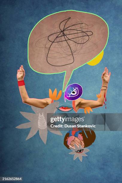 find your balance inside when you can't express in words - newspaper clipping stock illustrations