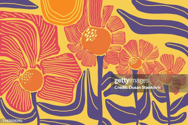 ilustrações de stock, clip art, desenhos animados e ícones de that awesome flower power of the 60's - paleta de cores