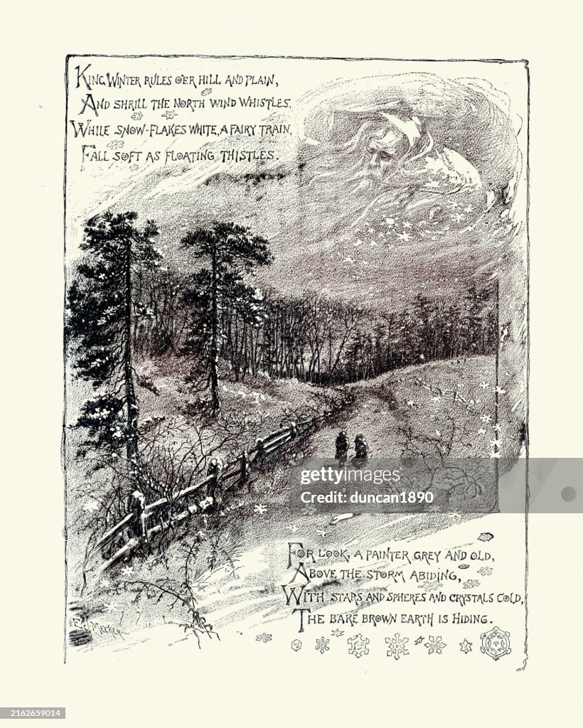 Fairy tail, Mythology, The King Winter Rules, North Wind whistles, Victorian, Vintage illustration, 19th Century