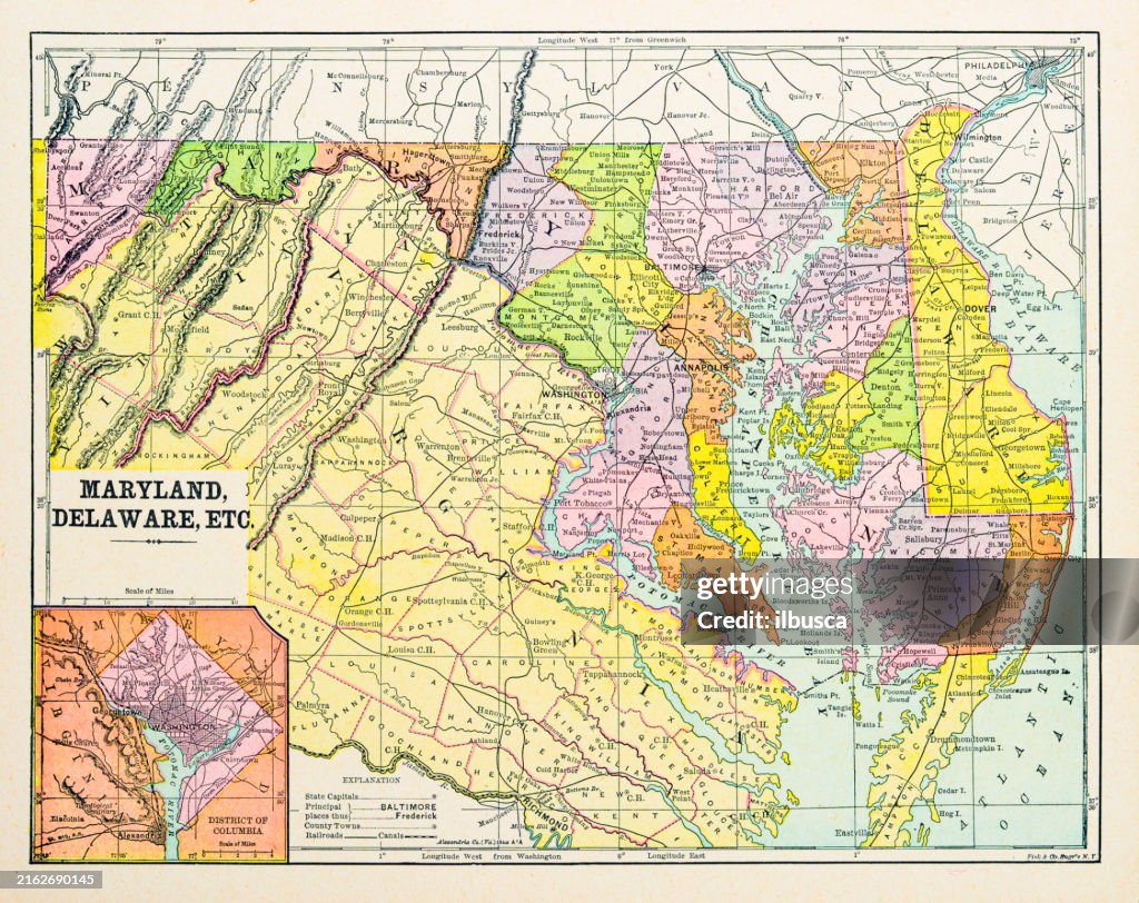 Antique map of Maryland, Delaware, Etc (1899)
