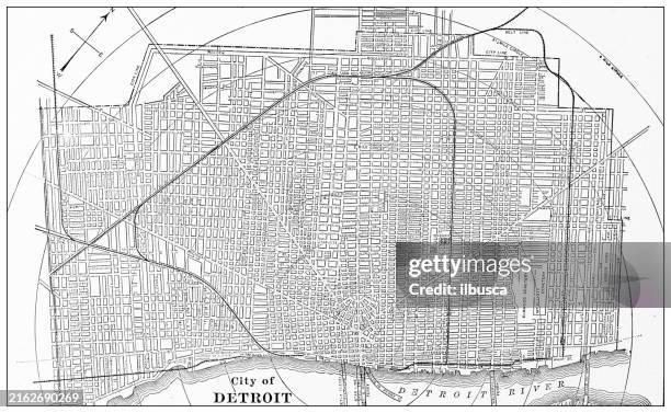 ilustrações, clipart, desenhos animados e ícones de mapa antigo de detroit (1899) - detroit michigan