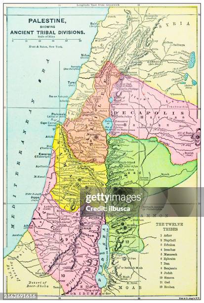 antique map of palestine (1899) - old map of middle east stock illustrations