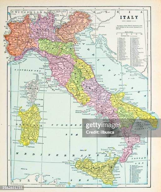 antique map of italy (1899) - country map stock illustrations