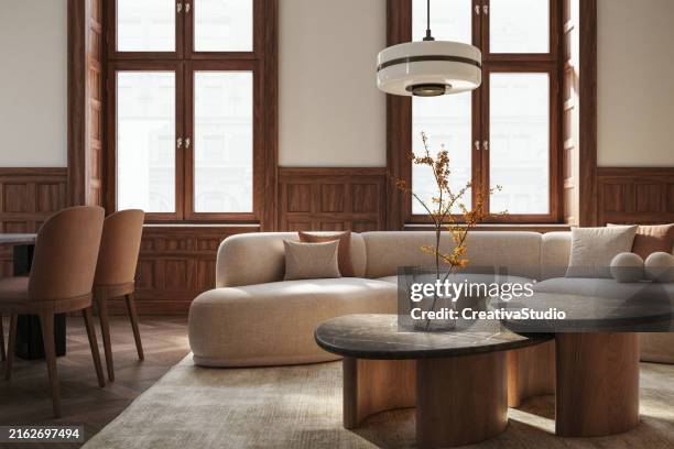 modern elegant living room - interior design - 3d render - neutro foto e immagini stock