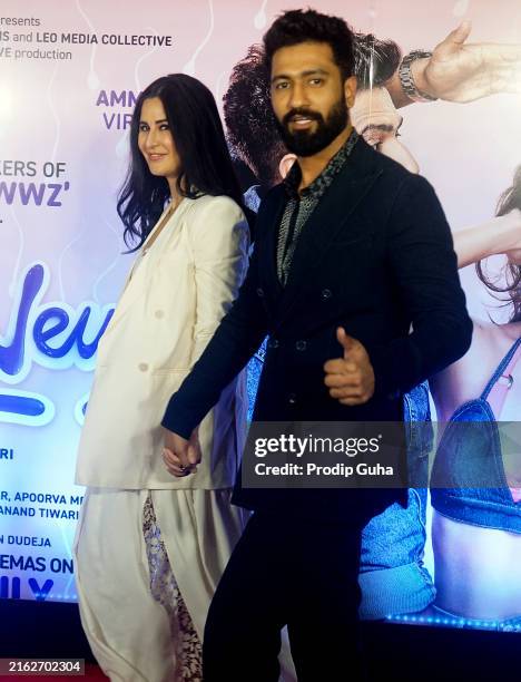 Katrina Kaif and Vicky Kaushal attend the screening of film 'Bad NewZ' on July 18, 2024 in Mumbai, India.