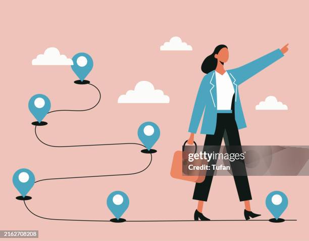 ilustraciones, imágenes clip art, dibujos animados e iconos de stock de planificación de la trayectoria profesional, hoja de ruta de desarrollo profesional, crecimiento estratégico de la carrera, navegación de la progresión profesional, estrategias efectivas de planificación de la carrera - mapa-de-carreteras
