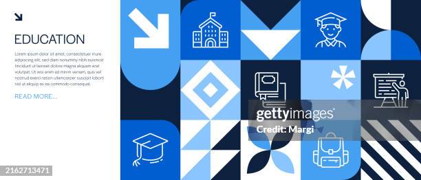 education geometric infographic design - college stock illustrations