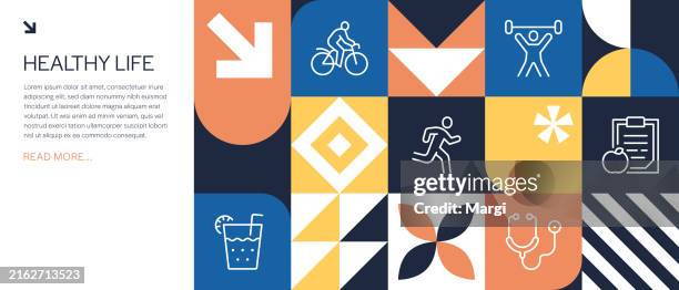 illustrazioni stock, clip art, cartoni animati e icone di tendenza di vita sana geometrica infografica - benessere