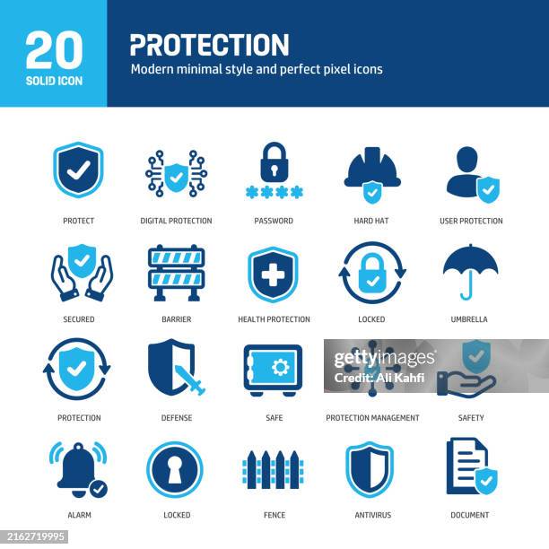 illustrations, cliparts, dessins animés et icônes de icônes solides du glyphe de protection. contenant la sécurité, la sûreté, la défense solide de la collection d’icônes. illustration vectorielle. pour la conception de sites web, de logos, d’applications, de modèles, d’interfaces utilisateur, - safety