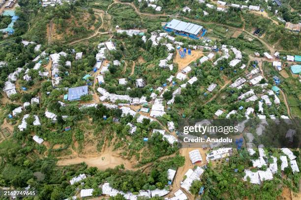 An aerial view of the refugee camp for Arakanese people in Cox's Bazar, Bangladesh on June 18, 2024. Arakanese people, who take refuge in refugee...